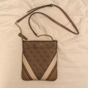 GUESS Satchel brown, white and taupe